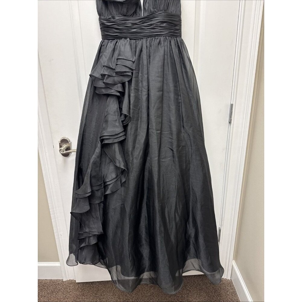 Mac Duggal Size 8 Black 48856 RUFFLE SHOULDER V-NECK CHIFFON GOWN Prom Dress New - Picture 6 of 10